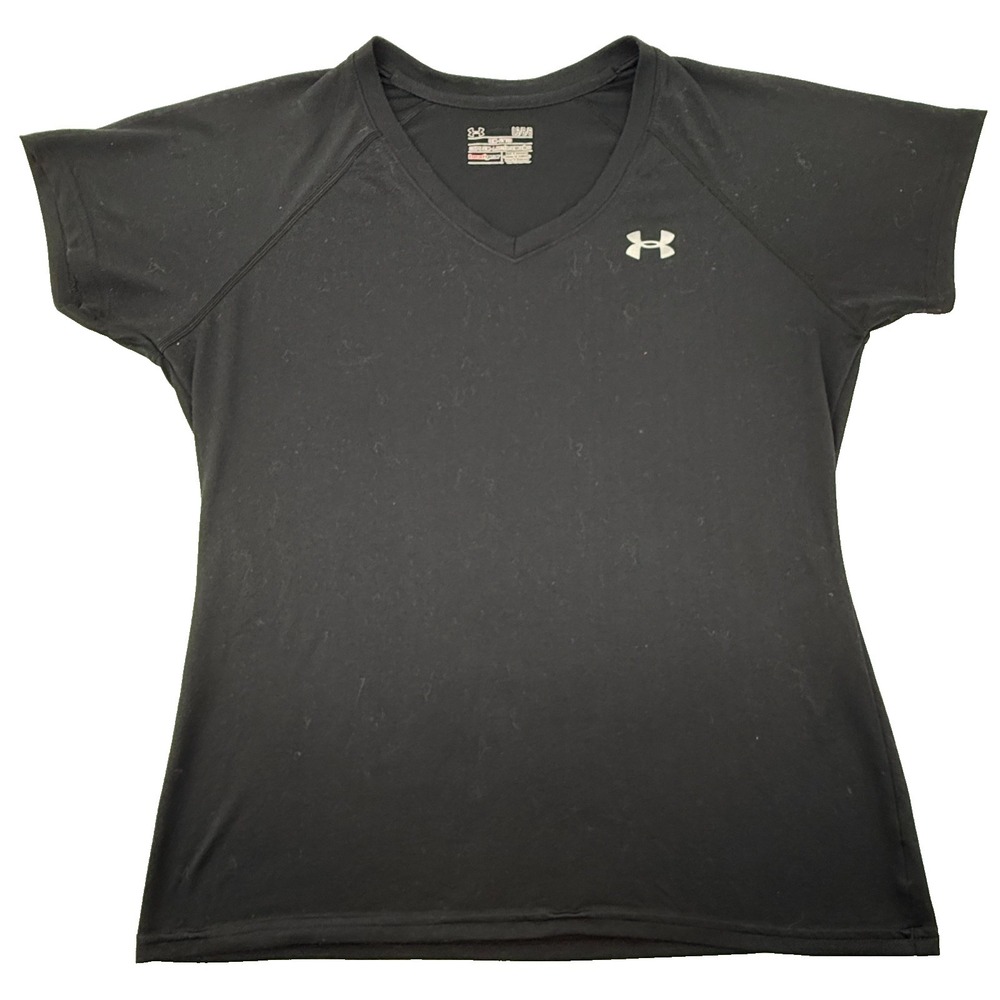 Under Armour‎ Womens Black V Neck T Shirt Large Performance Gym Workout Tee